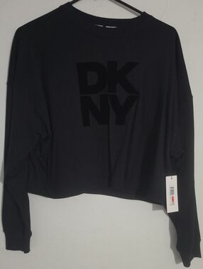 DKNY Black Logo Cropped Crewneck Sweatshirt